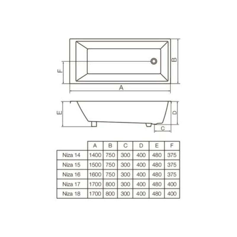 Bañera con Hidromasaje Niza 8 JETS 180cmx80cmx40cm AC - Imagen 2