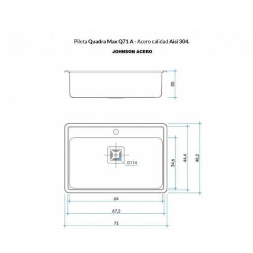 Pileta Simple Johnson Quadra Max Q71 (71x48.2x20) - Imagen 2
