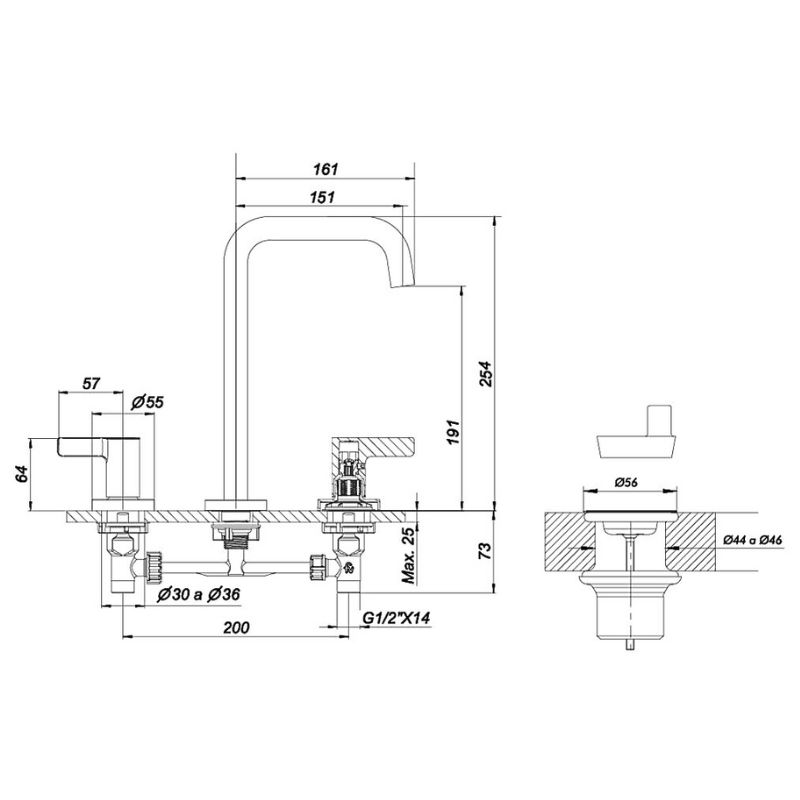 Lavatorio Doble Curva Mauna Fv 0207A/G8-NG Ceramico - Imagen 2