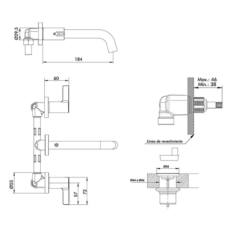 Lavatorio Pared Mauna Fv 0203/G8-NG Ceramico - Imagen 2