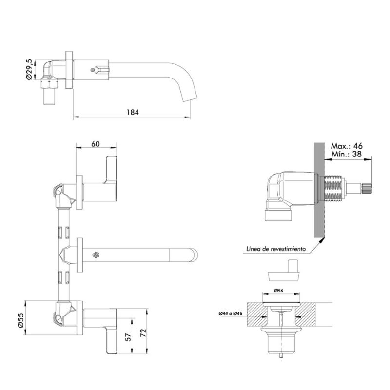 Lavatorio de Pared Fv Mauna Cierre Ceramico 0203/G8-CR - Imagen 2