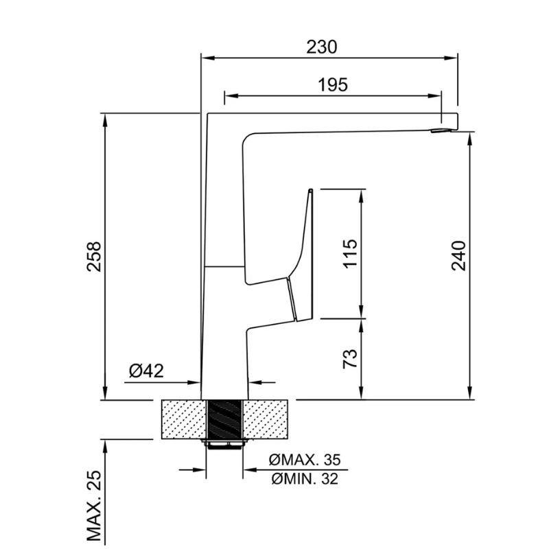 Griferia Cocina Mesada Monocomando Peirano WAVE Cromado - Imagen 2