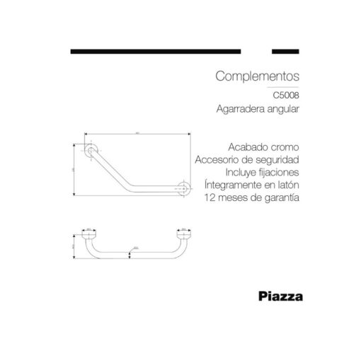 Agarradera Angular Cromo Piazza  C5008 - Imagen 2