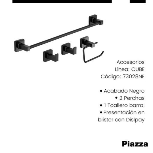 Set de 4 Accesorios Negro CUBE Piazza 73028NE - Imagen 2