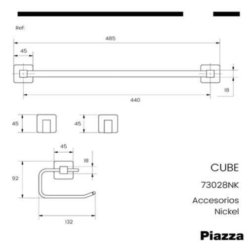Set 4 Piezas Nickel CUBE Piazza 73028NK - Imagen 2