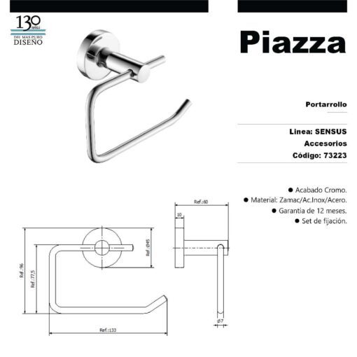 Porta Rollo Cromo Sensus Piazza 73223 - Imagen 2