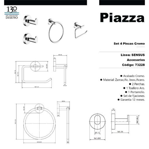 Set de Accesorios 4 Piezas Cromo SENSUS Piazza 73228 - Imagen 2