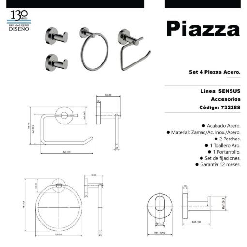 Set de 4 piezas Sensus Ac. Inoxible Piazza 73228S