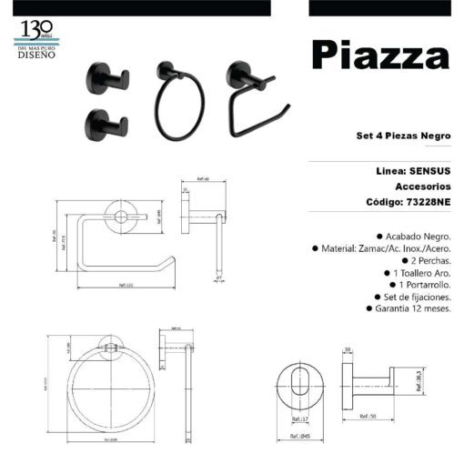 Set de 4 piezas Negro Sensus Piazza 73228NE - Imagen 2