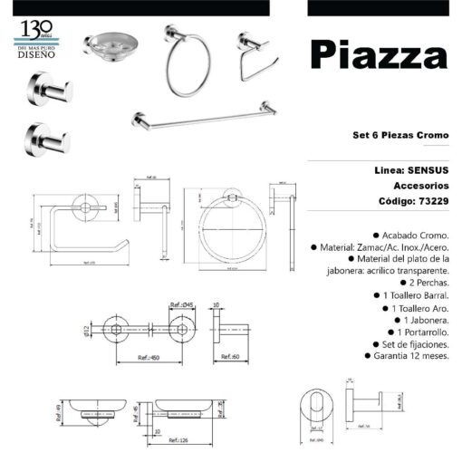 Set de 6 Accesorios Cromo SENSUS Piazza 73229 - Imagen 2