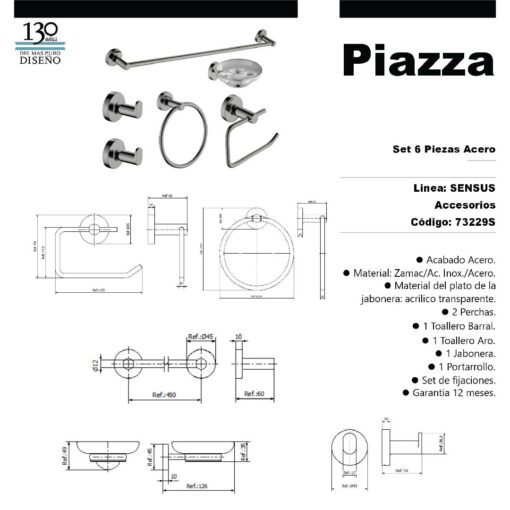 Set de 6 Accesorios Acero SENSUS Piazza 73229S - Imagen 2