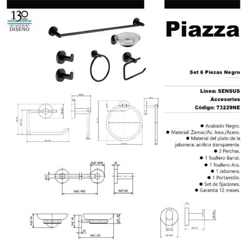 Set de 6 Accesorios Negro SENSUS Piazza 73229GF - Imagen 2
