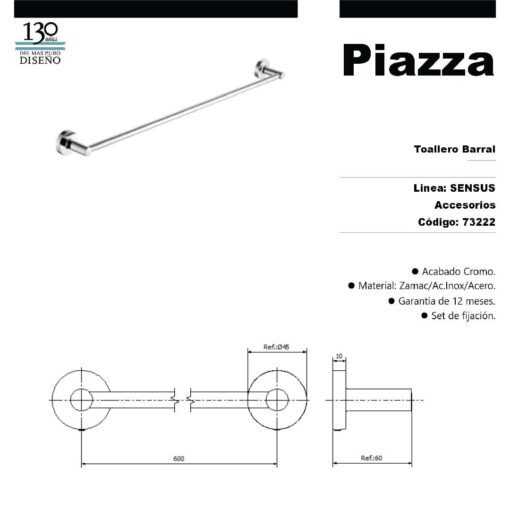Toallero Barral Cromo Sensus Piazza 73222 - Imagen 2