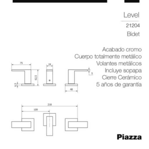Bidet Con Transferencia Negro Level Piazza 21204NE - Imagen 2