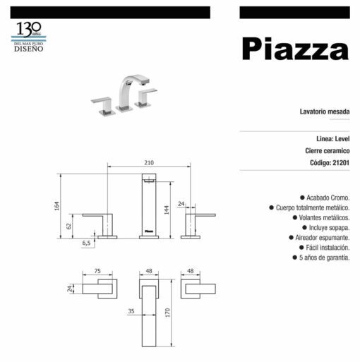 Lavatorio Mesada cromo Level Piazza 21201 - Imagen 2