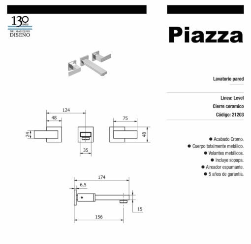 Lavatorio de Pared cromo Level Piazza 21203 - Imagen 2
