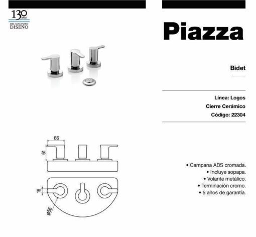 Bidet Con Transferencia cromo Logos Piazza 22304 - Imagen 2