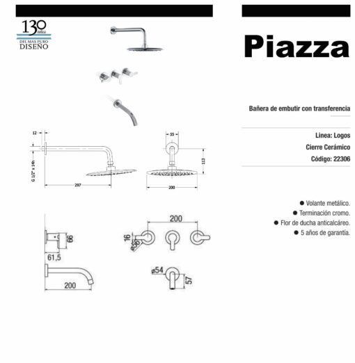 Ducha De Embutir Con Transferencia cromo Logos Piazza 22306