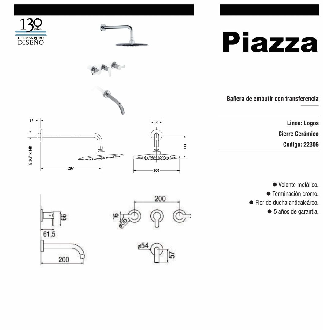 Ducha De Embutir Con Transferencia cromo Logos Piazza 22306