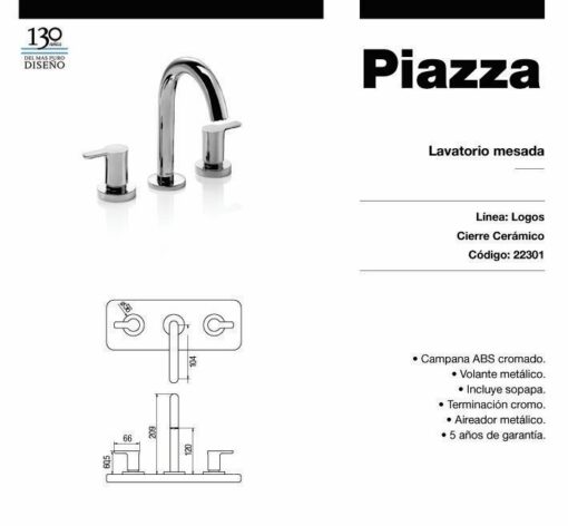 Lavatorio Mesada cromo Logos Piazza 22301 - Imagen 2