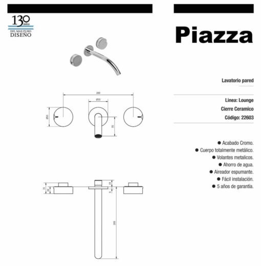 Lavatorio Pared Cromo Lounge Piazza 22603 - Imagen 2