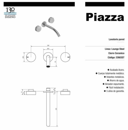 Lavatorio Pared Lounge Steel Piazza 22603ST - Imagen 2