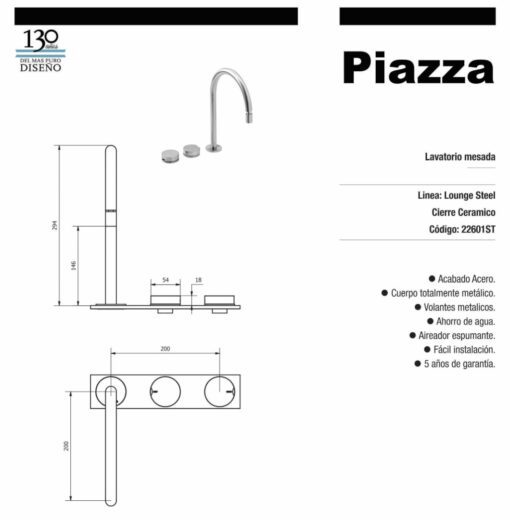 Lavatorio Mesada Lounge Steel Piazza 22601ST - Imagen 2