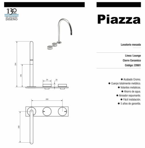Lavatorio Mesada Cromo Lounge Piazza 22601 - Imagen 2