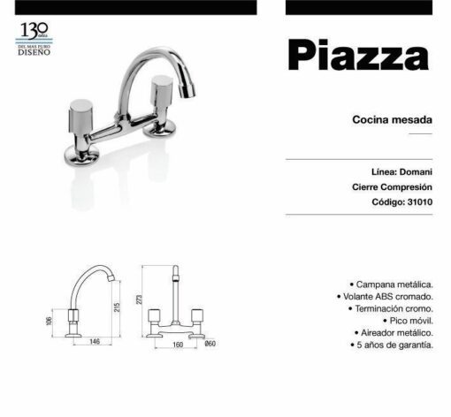 Gifrería Cocina Mesada cromo Domani 31010 - Imagen 2