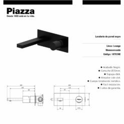 Lavatorio de Pared monocomando negro ARQ Piazza 10403NE