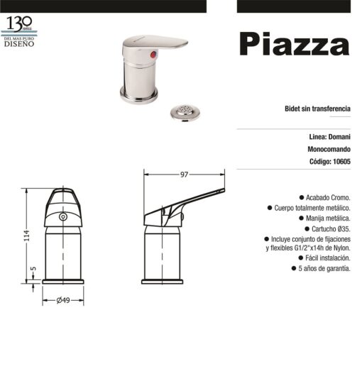Bidet Sin Transferencia cromo Domani Piazza 10605 - Imagen 2