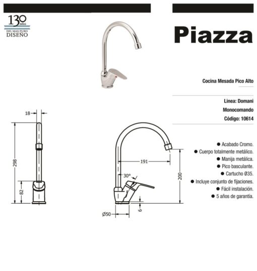 Lavatorio Mesada cromo Domani Piazza 10614 - Imagen 2