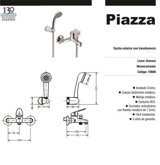Ducha De Exterior Con Transferencia Cromo Domani Piazza 10608 - Imagen 2
