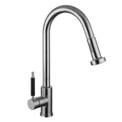 Grifería Cocina mesada Acero Inox. c/ Rociador Extraíble
