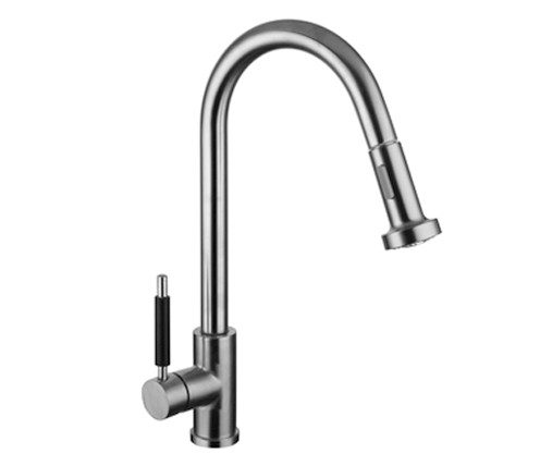 Grifería Cocina mesada Acero Inox. c/ Rociador Extraíble