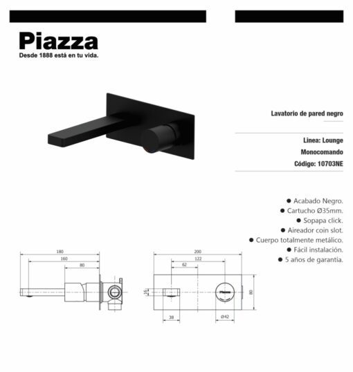 Lavatorio de Pared negro Lounge Piazza 10703NE - Imagen 2
