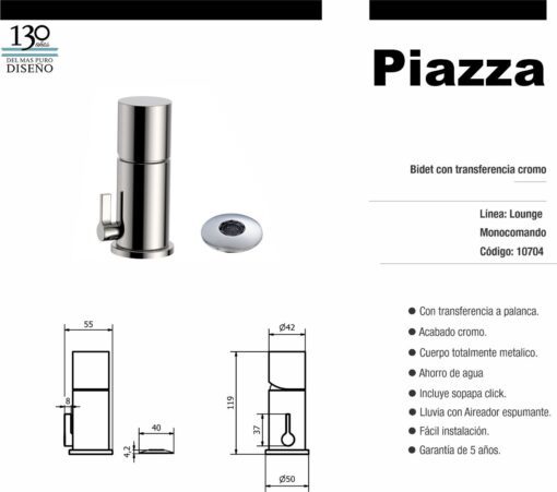 Bidet con transferencia Cromo Lounge Piazza 10704 - Imagen 2