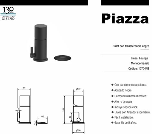 Bidet con transferencia negro Lounge Piazza 10704NE - Imagen 2