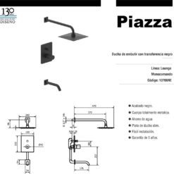 Ducha de embutir con transferencia negro Lounge Piazza 10706NE