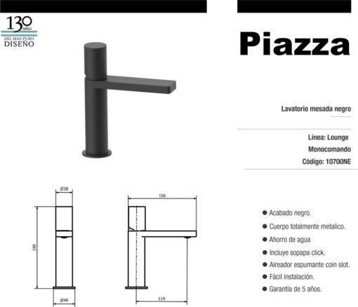 Lavatorio mesada negro Lounge Piazza 10700NE - Imagen 2