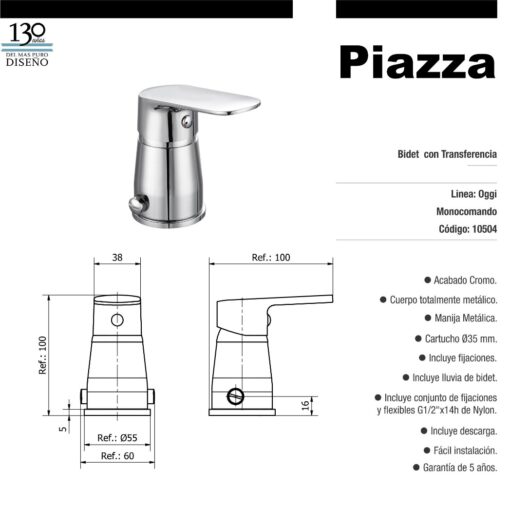 Bidet con Transferencia Oggi Cromo Piazza 10504 - Imagen 2