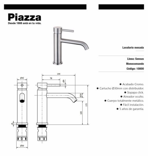 Lavatorio Mesada Cromo Sensus Piazza 10800 - Imagen 2