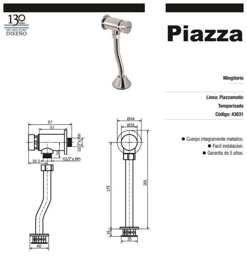 Mingitorio Temporizado Línea Piazzamatic Piazza 43031 - Imagen 2