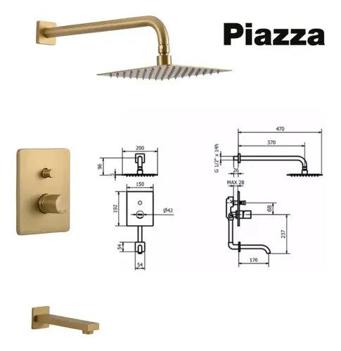Ducha de embutir con transferencia Lounge Art Oro Mate Piazza 10906OM