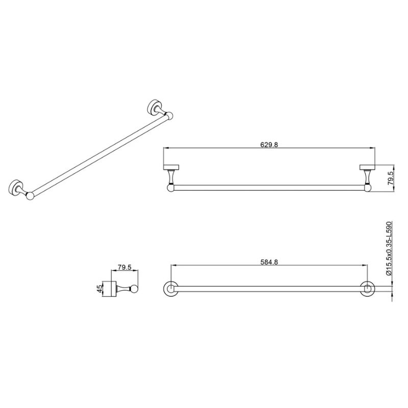 Toallero Barral Stick Peirano Acero Pulido 19010 58,4cm - Imagen 2