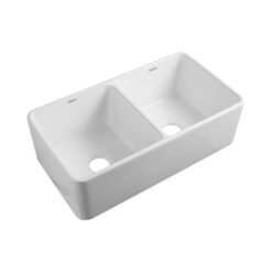 Bacha Ceramica Doble de Cocina Con Rejilla y Sopapa Peirano
