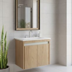 Vanitory Colgar 3Ag Natural Con Mesada 2 Ptas 50cm Clefer Lumiere Ferrari