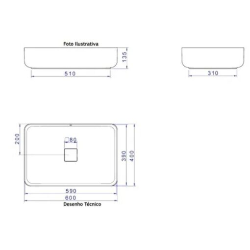 Bacha Baño Lavatorio Apoyo Rectangular Blanco Deca - Imagen 2