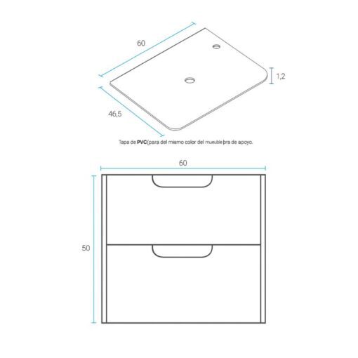 Vanitory Colgante C/Tapa Greco 60cm Blanco 2 Cajones Schneider - Imagen 2