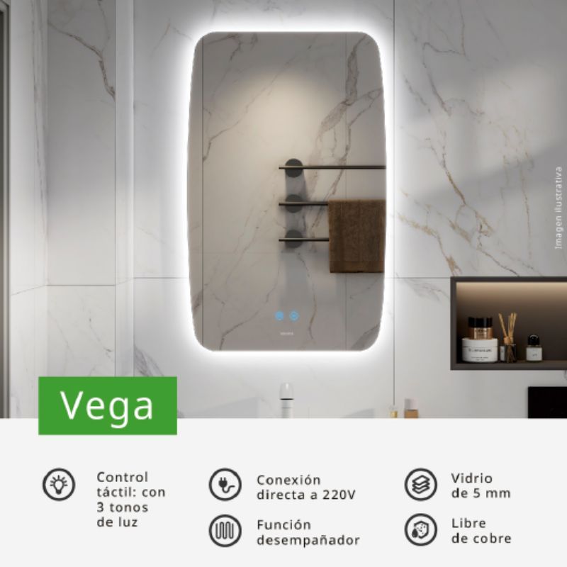 Espejo Led Vega c/ Desempañador - Tactil Schneider 50cmx80cm - Imagen 2